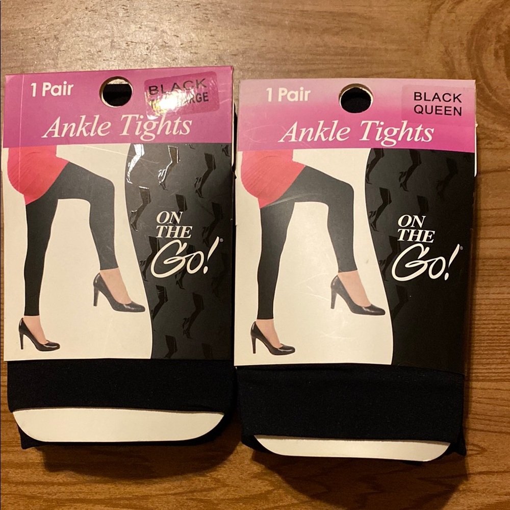 NEW LOT OF 2 Black Ankle Tights ON THE GO! by On The Go Hosiery